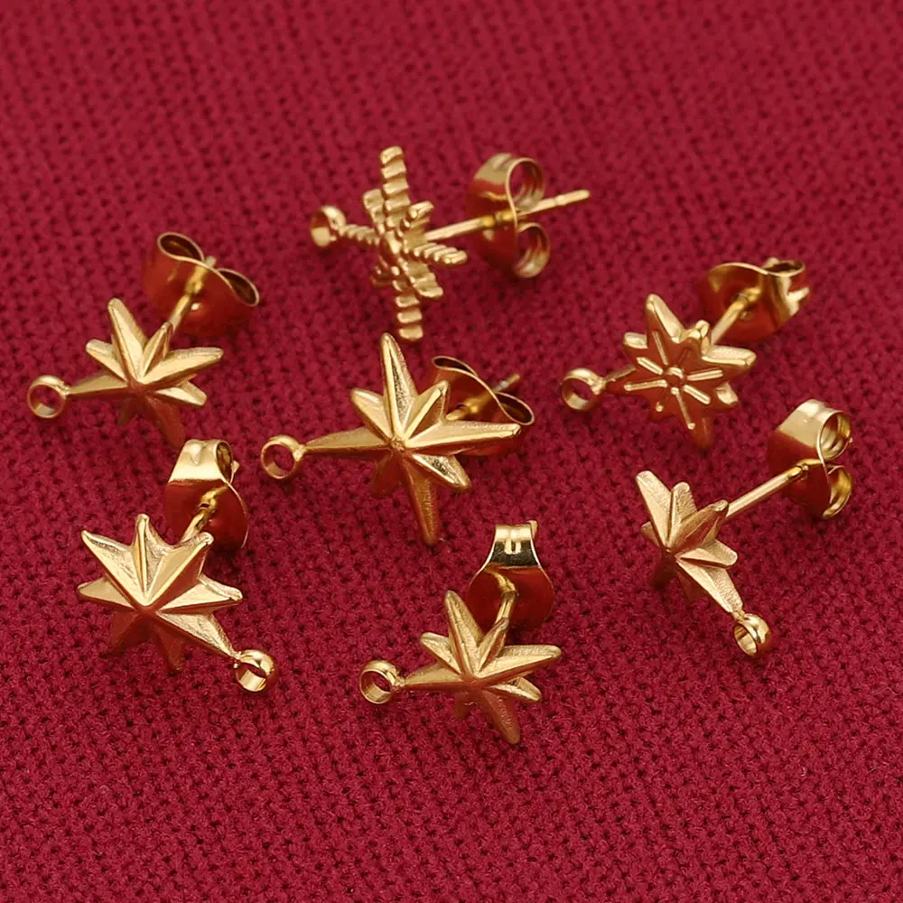 6pcs Gold Stainless Steel Hexagram Star Starburst Earring Making Supplies Hooks Connectors Earring Base Posts Components Parts image 5