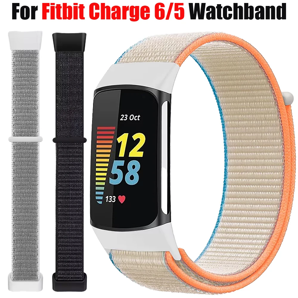 Nylon Loop Braided Strap for Fitbit Charge 6/5 Smart Watch Replaceable Wristband for Fitbit Charge 5/6 Breathable Band Bracelet