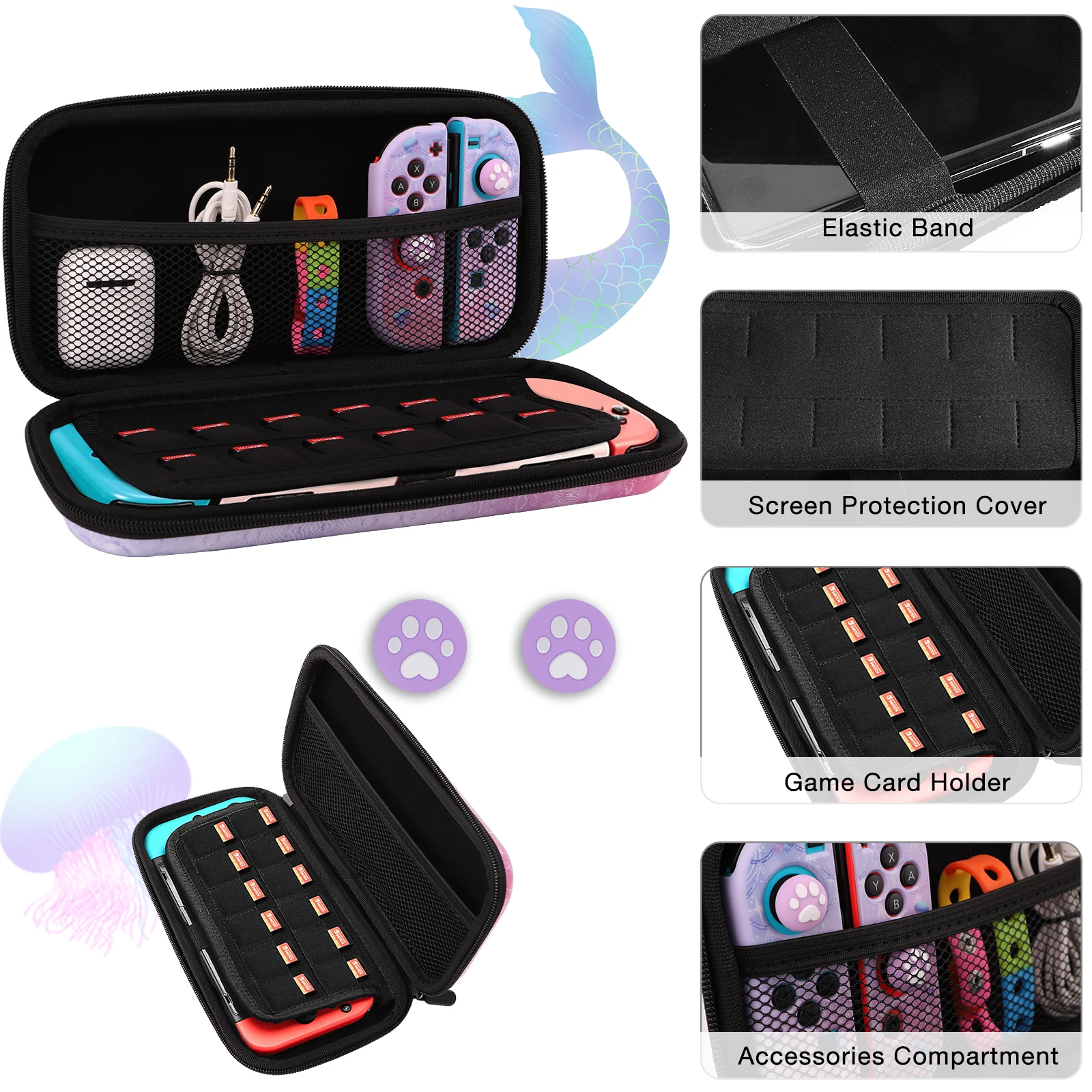 سويتش نينتندو طقم ملحقات يونيكورن ميرميد جالاكسي سويتش حافظة للسفر حقيبة محمولة حقيبة لحمل ملحقات الألعاب