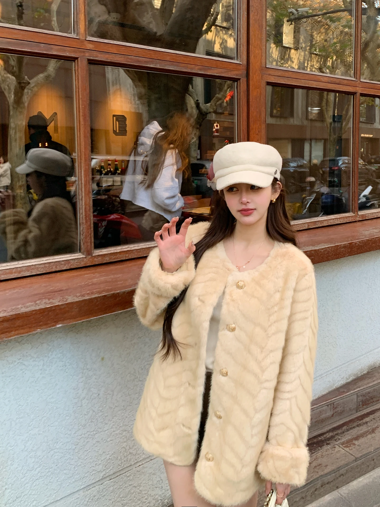 

Daisy Illusion Women's Winter Coat Faux Fur Suede Patchwork Warmth Environmental Protection Long Sve round Ne Coat