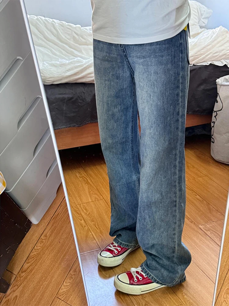 

Cleanfit Blue Straight Leg Men's Jeans American Retro Washed Loose Pants Drapey Jeans Teenage Trendy Wear Resistant Loose Fit