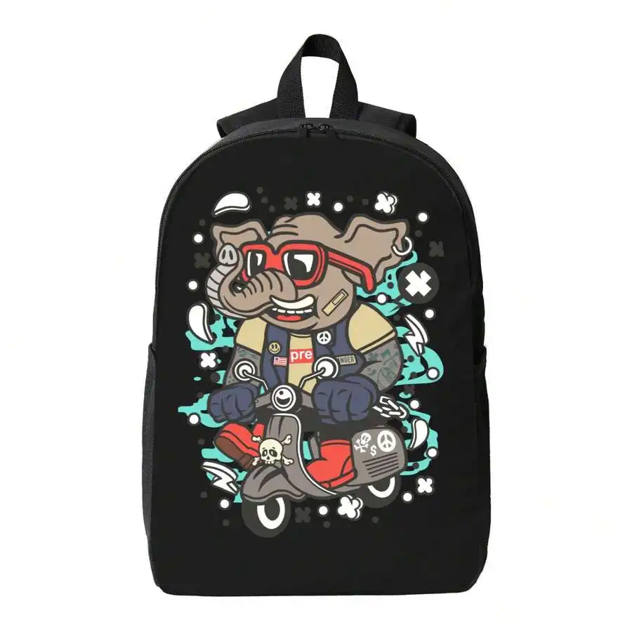 

Funny Cartoon Elephant Riding Scooter Backpack For Adults Zipper Laptop Bag