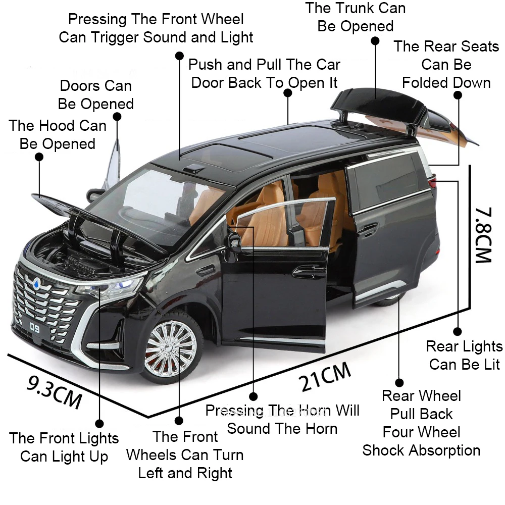 1:24 Denza D9 Alphard MPV Legering Model Diecast Auto Speelgoed met Geluid Licht Trek Deuren Geopend Zakelijk Voertuig Vriendje Gift