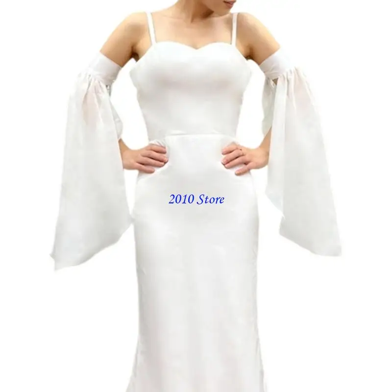 F3MF Einfache Brautchiffon -Ärmel Premium Arm Cover Hochzeitskleid Enhancer Weiß