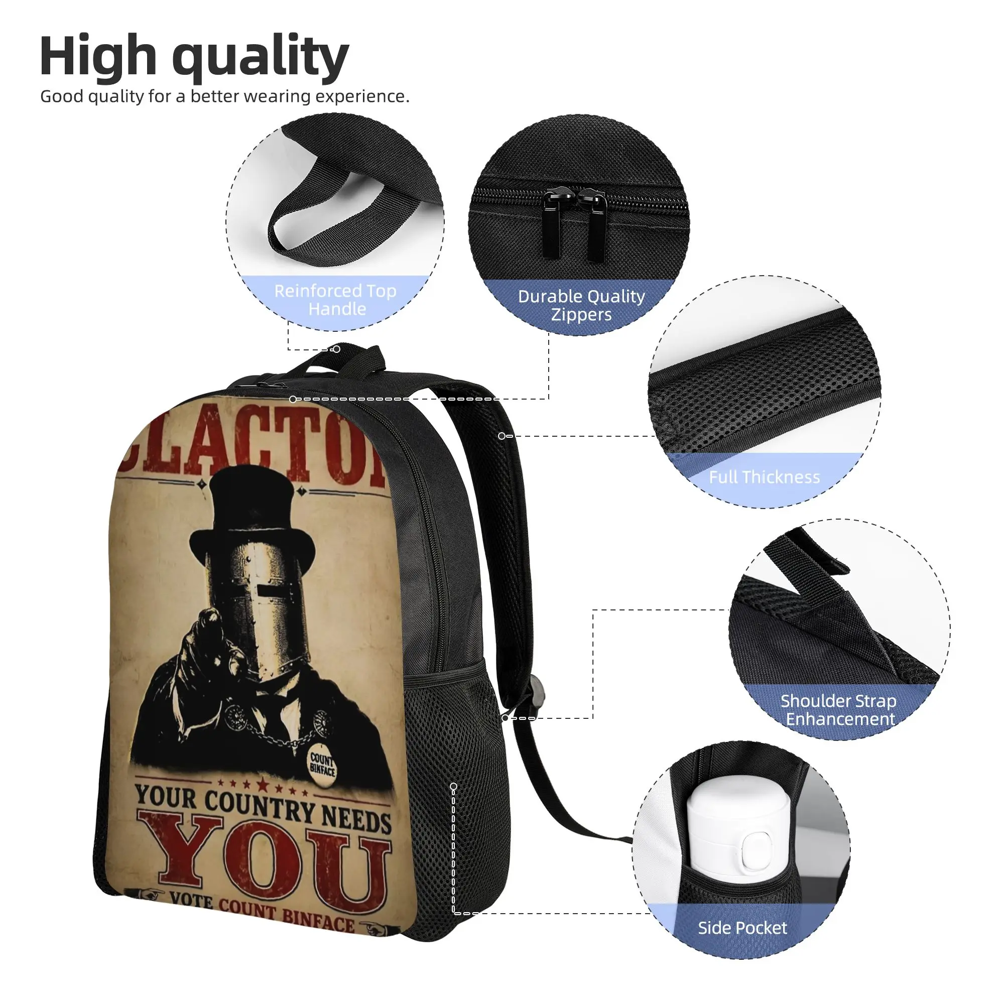 Count Binface Vote, Count Binface for Clacton British  Cool Backpack Outdoor Student  Daypack for Men Women College Canvas Bags