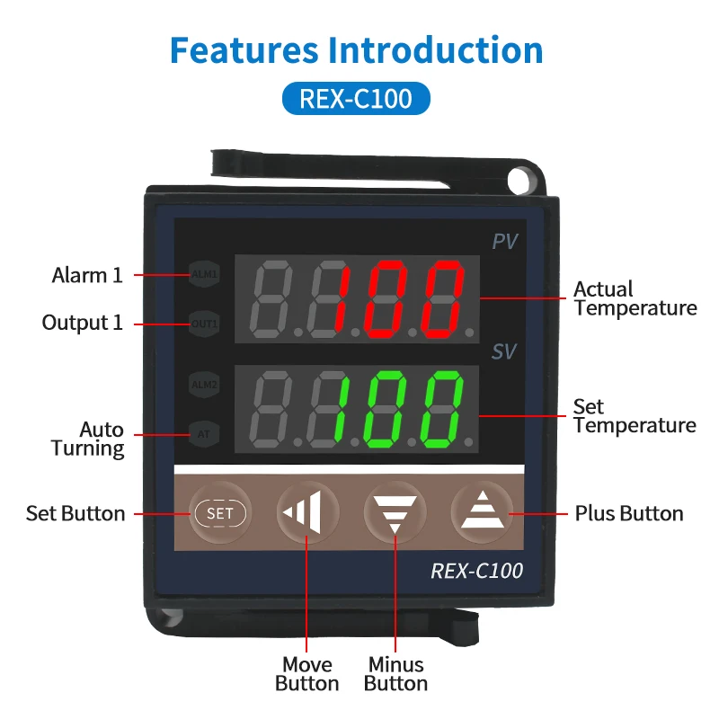 LCTC REX-C100 Digital PID Temperature Controller Thermostat 0-400℃ SSR Output  With 40DA SSR Relay With K Thermocouple 1m Probe