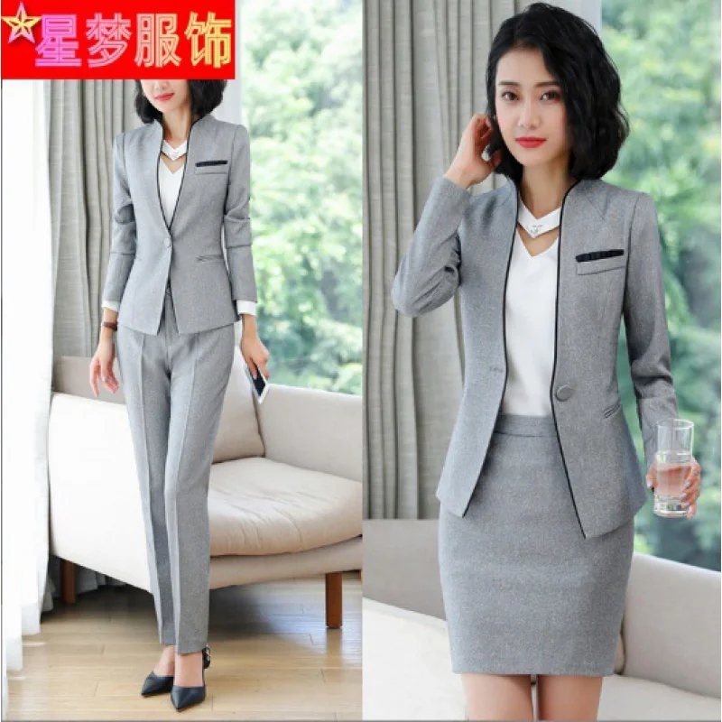 

1705 Long Sleeve Stand Collar Business Wear Women's Skirt Suit Hotel Hotel Front Stage Work Wear Clothes Business Formal Wear Su