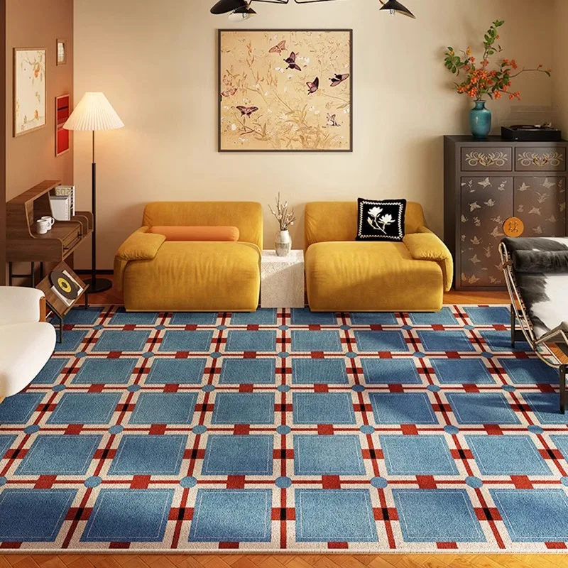 

Large Living Room Rug Blue Lattice Retro Rugs Bedroom No Wash Erasable Anti-slip Carpet Soft Plush Bedside Floor Mat שָׁטִיחַ 카펫