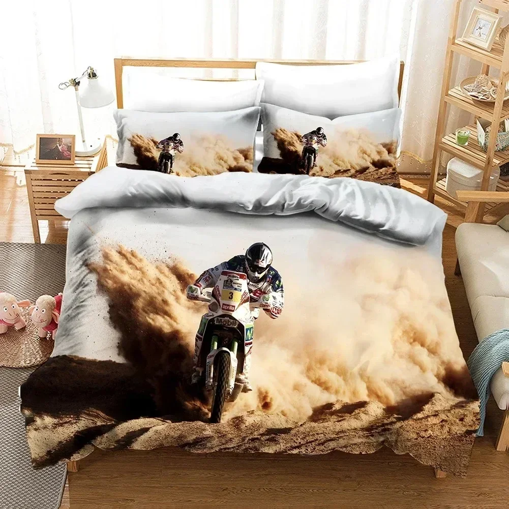 Luxury Bedding Set Motorcycle Print Duvet Cover Set with Pillowcase Motocross Bedspread boy's Bed Set - view 6