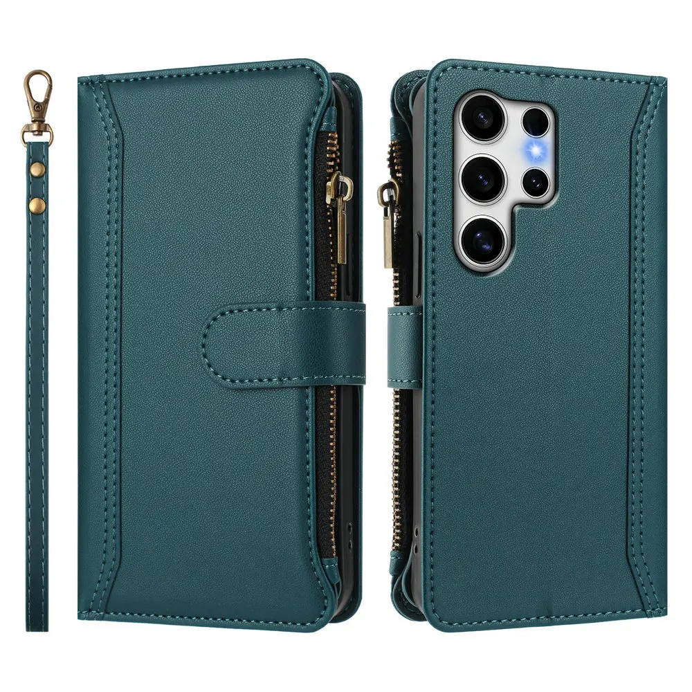 

S21 S22 S23 S24 S25 Ultra 5G 9-Card Zipper Leather Case For Samsung Galaxy S25 Edge S21 S22 S23 S24 Plus S 25 24 23 FE Cover