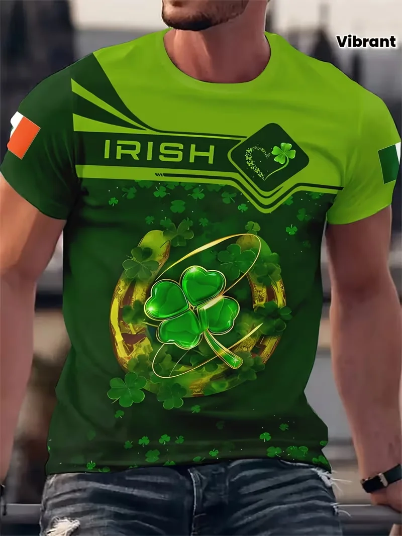 

Saint Patrick's Day Men's T-Shirt Irish Shamrock Printed O-Neck Short Sleeve Tops Outdoor Hip Hop Festival Party Unisex Clothing