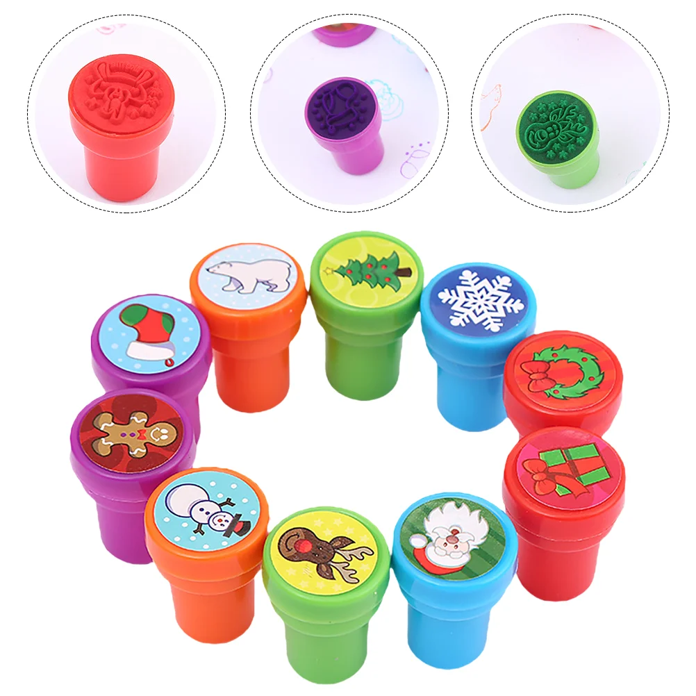 

10 Pcs Toy Children's Stamp Painting Set Cartoon Stamper Drawing Christmas Kids Graffiti Stampers Student