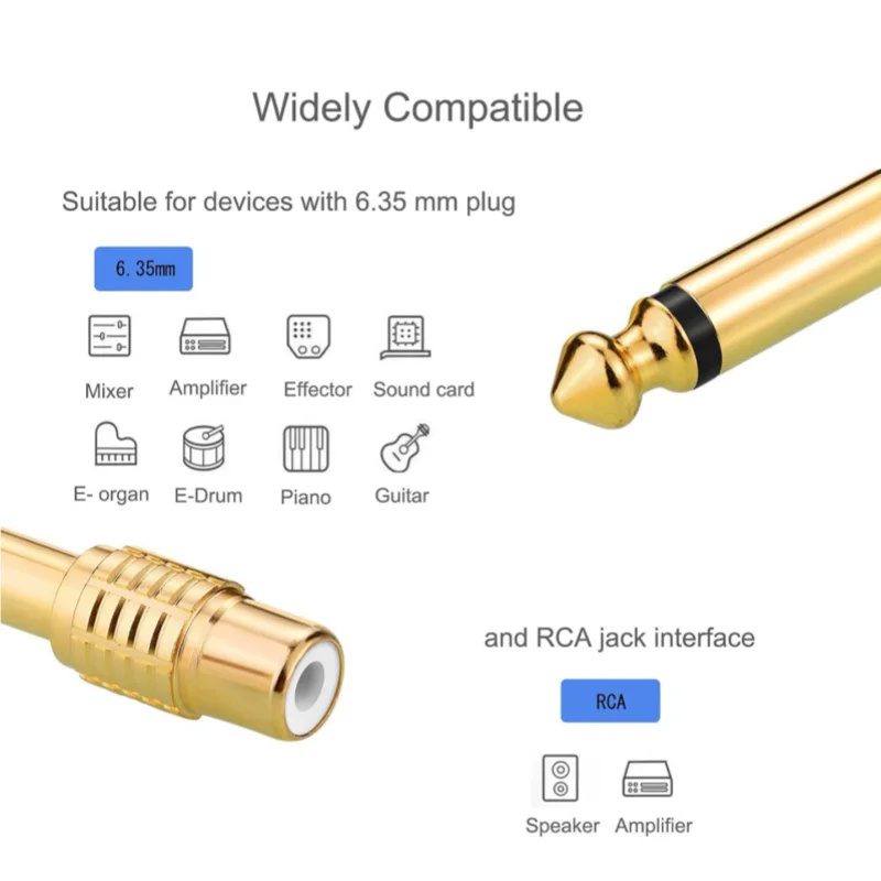 6.35mm 1/4 inches Jack Male To RCA Female Plug Audio Adapter 6.5mm Mono RCA Connector Cable TS For Speaker Home KTV