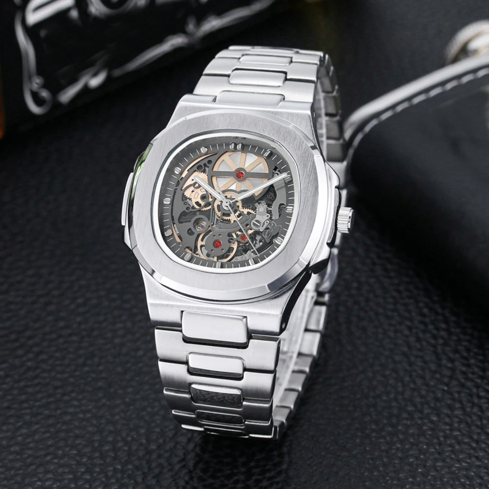 Высокое качество авто механические часы скелет бизнес из нержавеющей стали тонкие наручные часы светящиеся водонепроницаемые модные часы