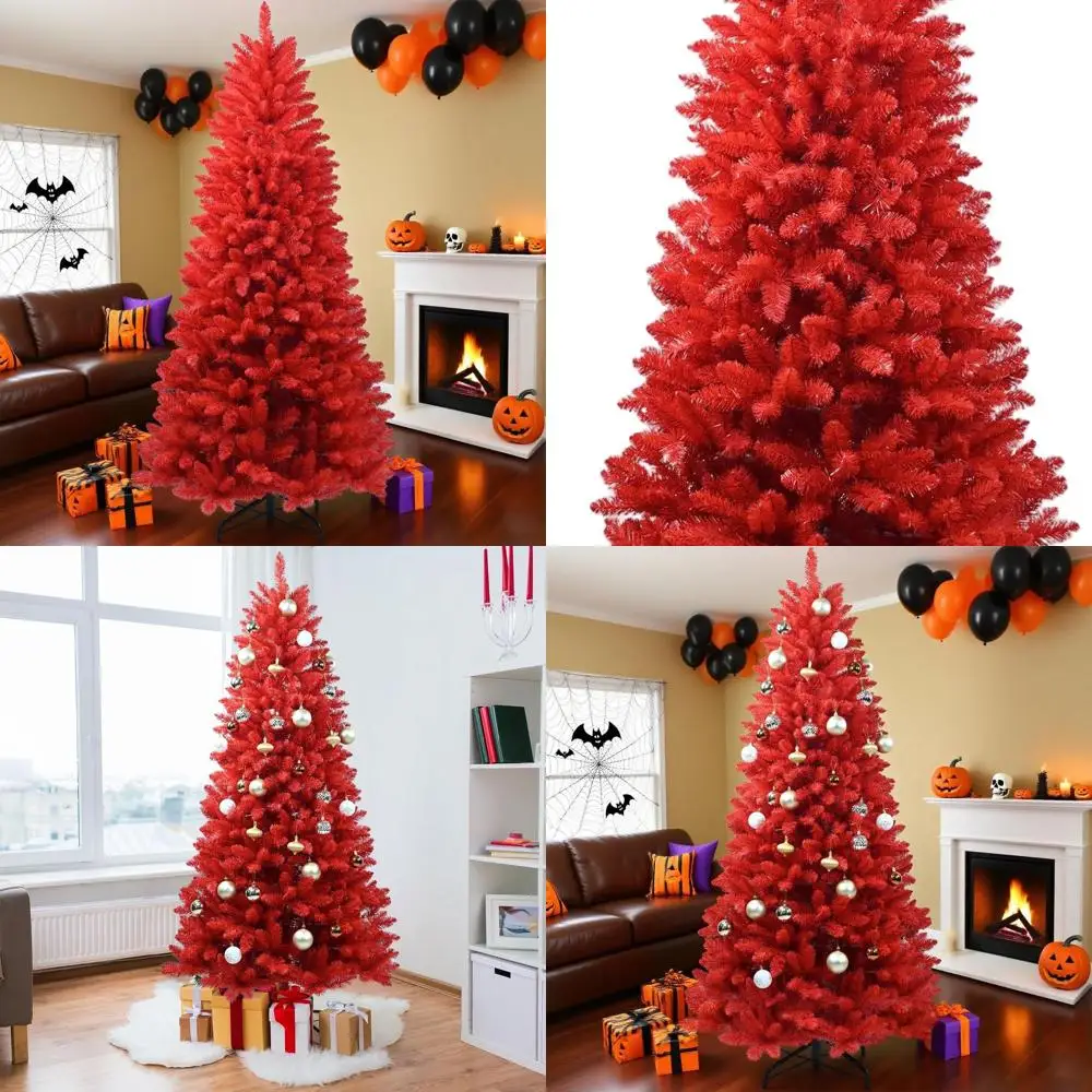 

Искусственная красная рождественская елка премиум-класса на петлях длиной 6 футов с 624 наконечниками для дома, офиса и вечеринки, простая сборка с металлической стойкой