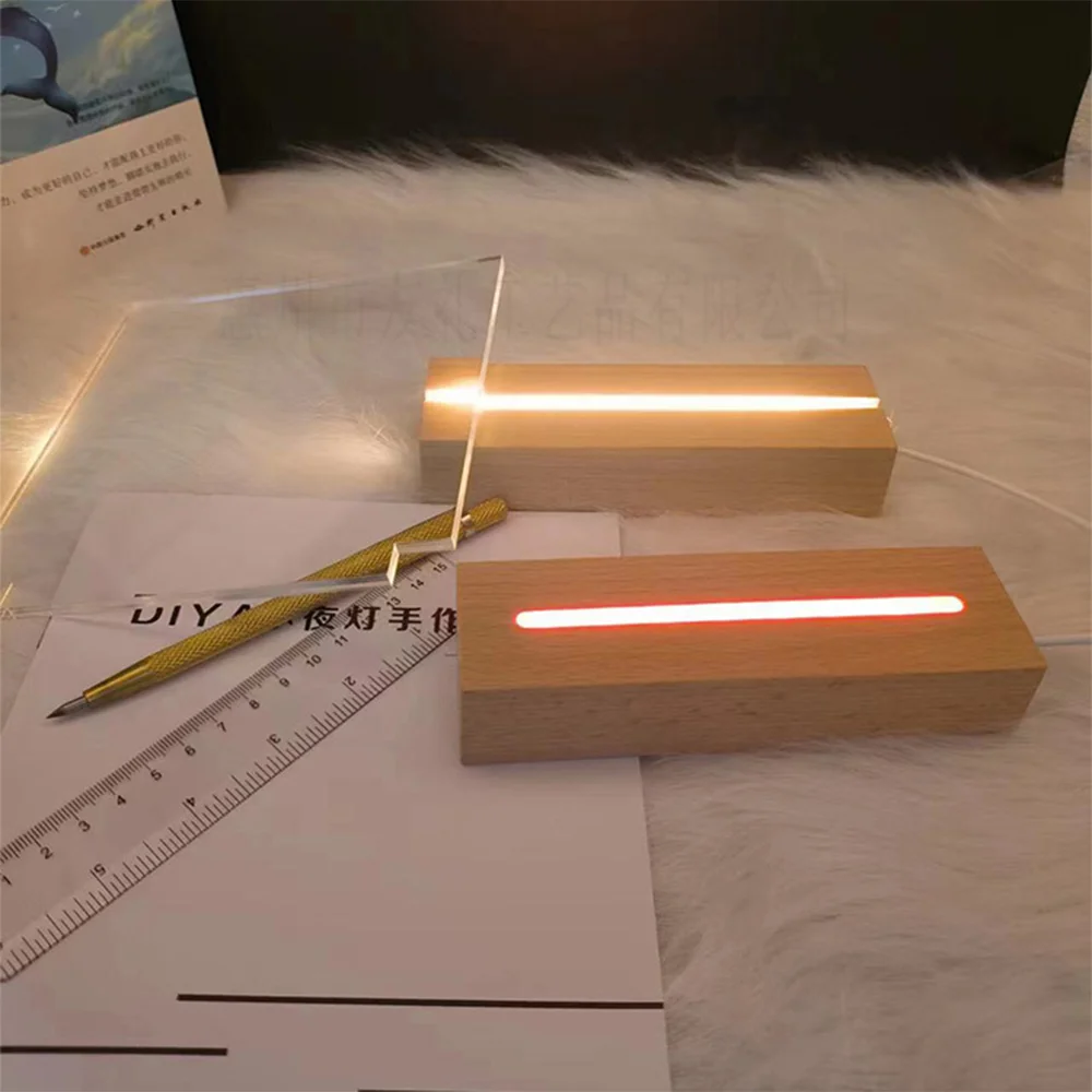 3D Night Light Luminous Beech Wood LED Base, Home Furnishings, New Creative Table Lamp Rectangular DIY Acrylic Custom Crafts