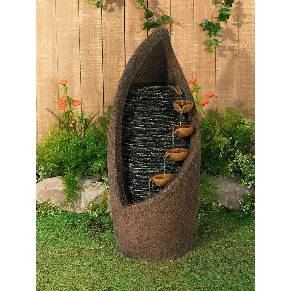 Modern Rustic Cascade Outdoor Floor Water Fountain 34 1/2