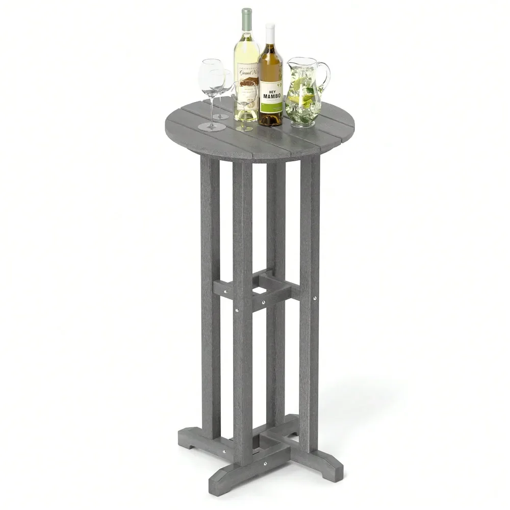 

Round Bar Table Patio HDPE Bar Height Dining Table W Slatted Tabletop