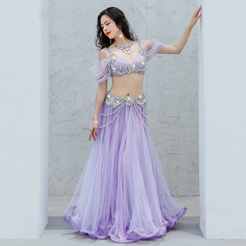 Oriental Dancing Competition Clothing Belly Dance Suit Diamond-Studded Sling Bra Split Big Swing Skirt Performance Clothes Set