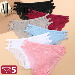 5Pcs Thin Mesh Sexy Transparent Women Underwear Lace Panties Seamless Low Waist Briefs Hollow Out Traceless Panties Double Strap