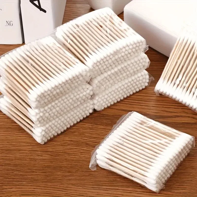 500pcs Bamboo Double-Ended Cotton Swabs - Gentle for Ears & Makeup, Unscented Disposable Ear Cleaning Cotton Swab Lip Tint