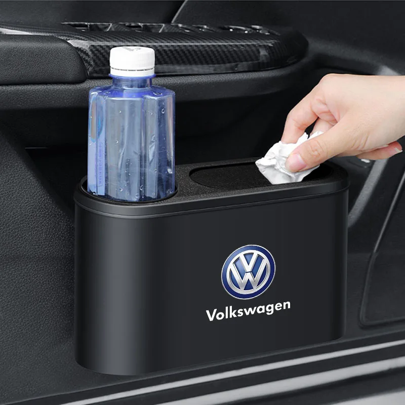 Car Trash Can Hanging Trash Bin with Drink Holder Organizer Box Car Goods For Volkswagen VW Caddy Scirocco Beetle CC Touareg