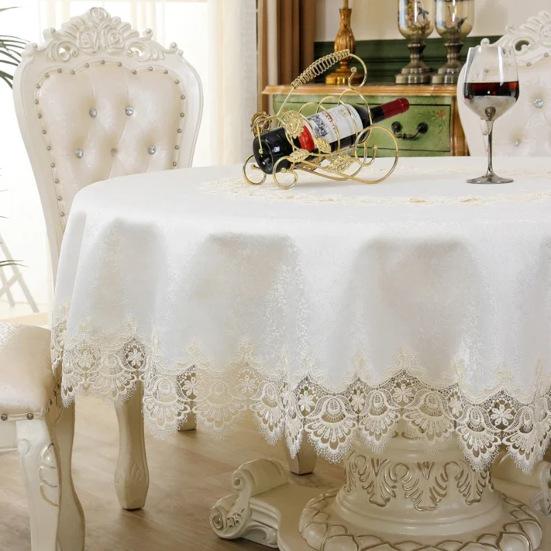 

White Round Tablecloth European Table Cover Lace Jacquard Tablecloth Wedding Party Decor Dining Hotel Household Round Tablecloth