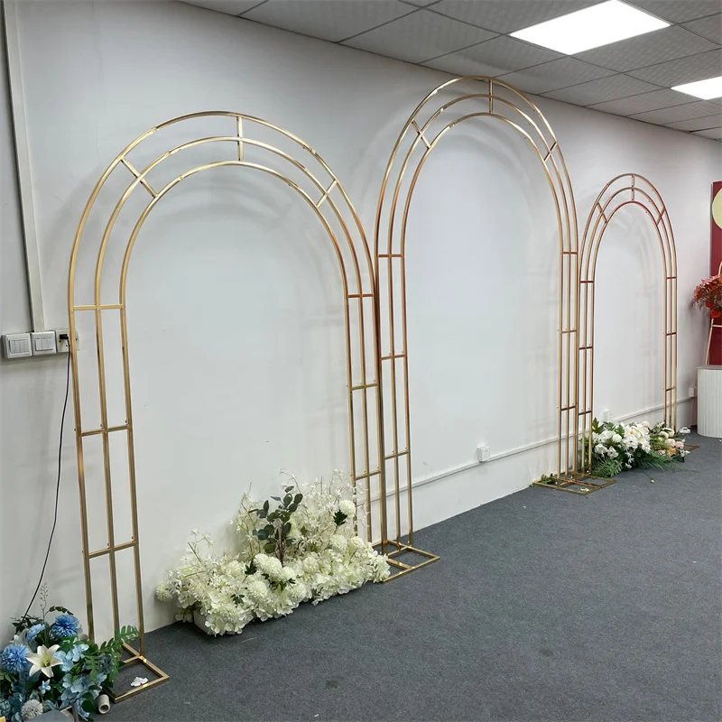 Gold Plated Wedding Arch, Birthday Party Stage Decoration, Arc Screen, Welcome Area, Decorative Background Frame, New