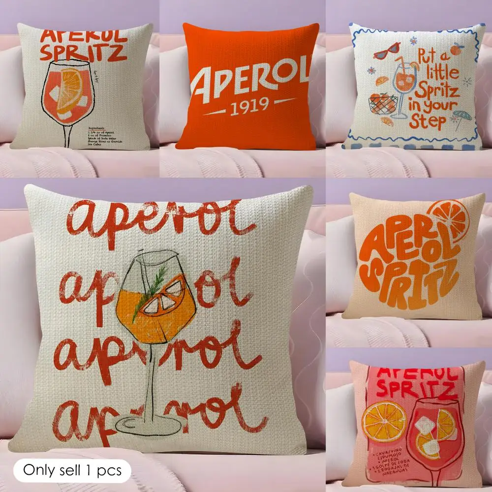 Fashion Art Aperol Cushion Cover Natural Linen Pillow Case Double-Sided Print Decorative Sofa Pillowcase Home Decor Gift