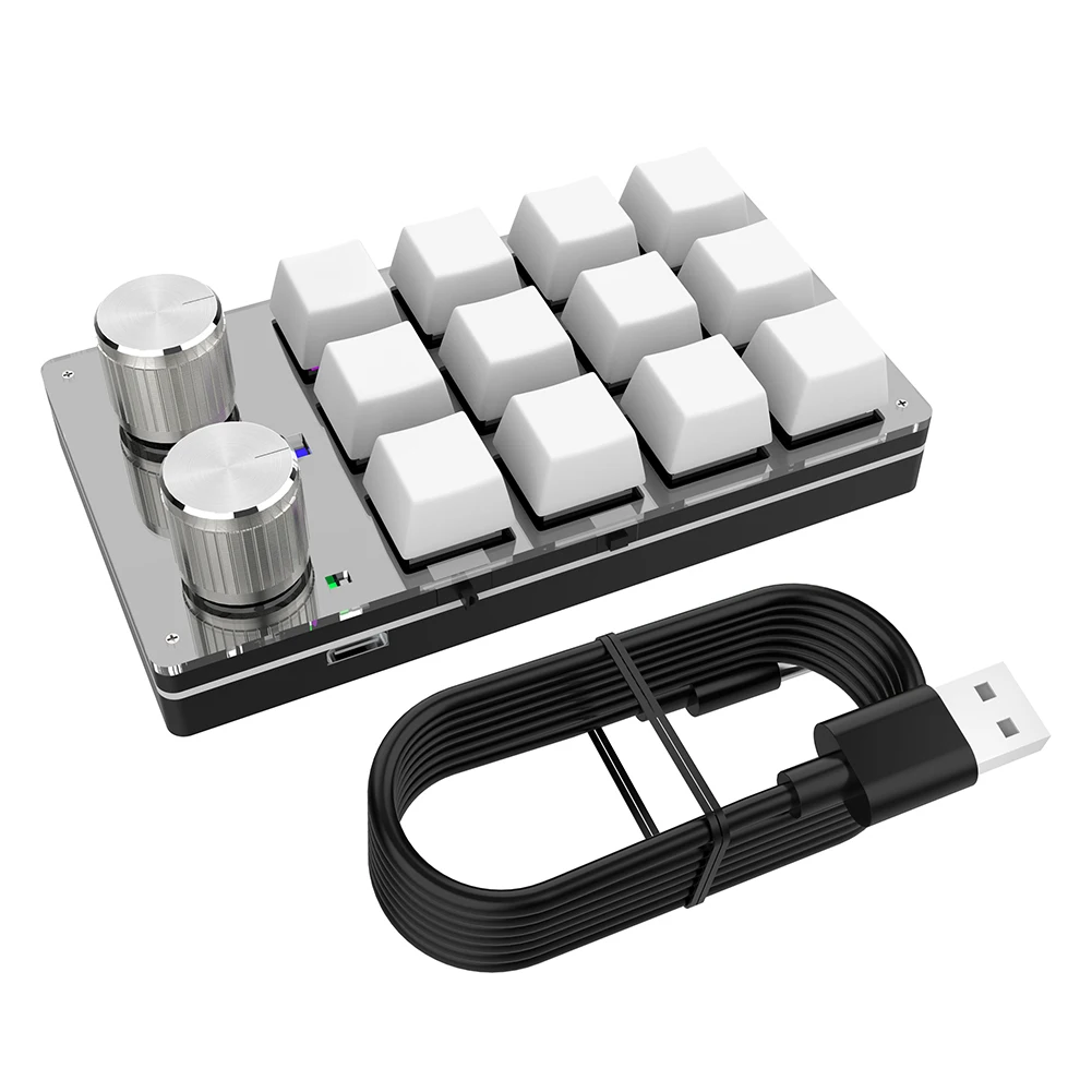 12 Tombol 2 Kenop Copy Paste Mini Button Keyboard Mekanik Mini Bluetooth-Compatible/Kabel untuk Gamer/Desainer/Pengedit Video