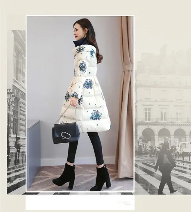 Cotton Jacket Women's Medium Long 2026 Winter New Korean Version Slim Print Thick Cotton Cloak Jacket Female Warm Parka Overcoat