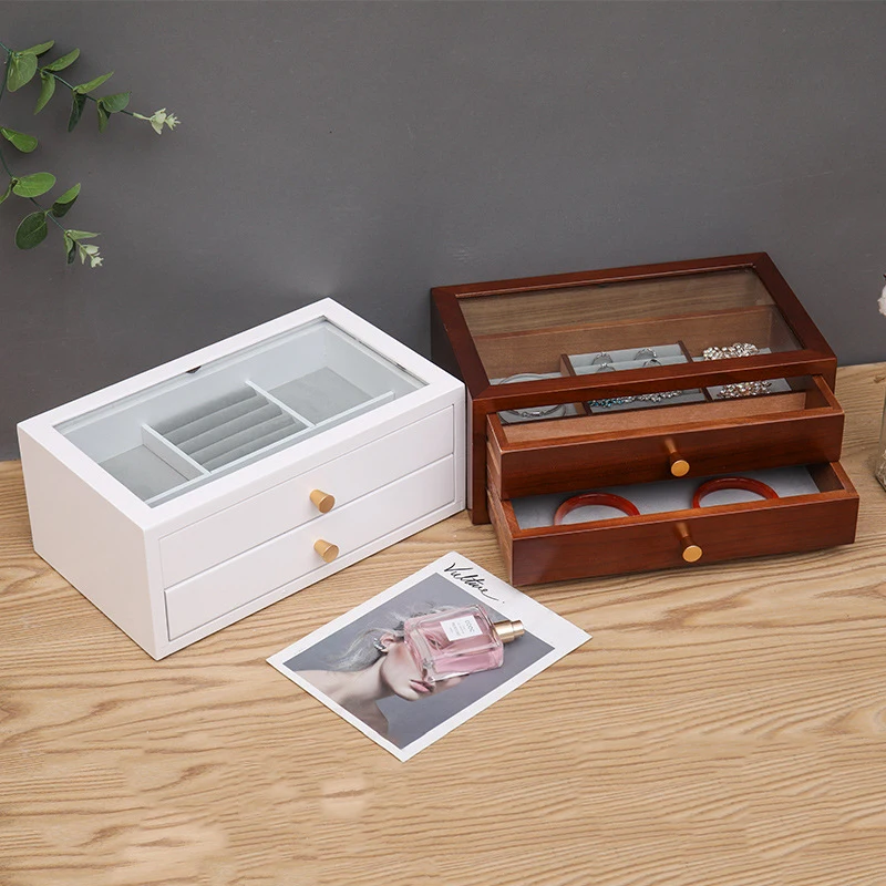 Big Wood Jewelry Storage Box Organizer for Girl Desktop Vintage Multi Layer Jewelry Storage Organizer Case Drawer Box Gift Ideas