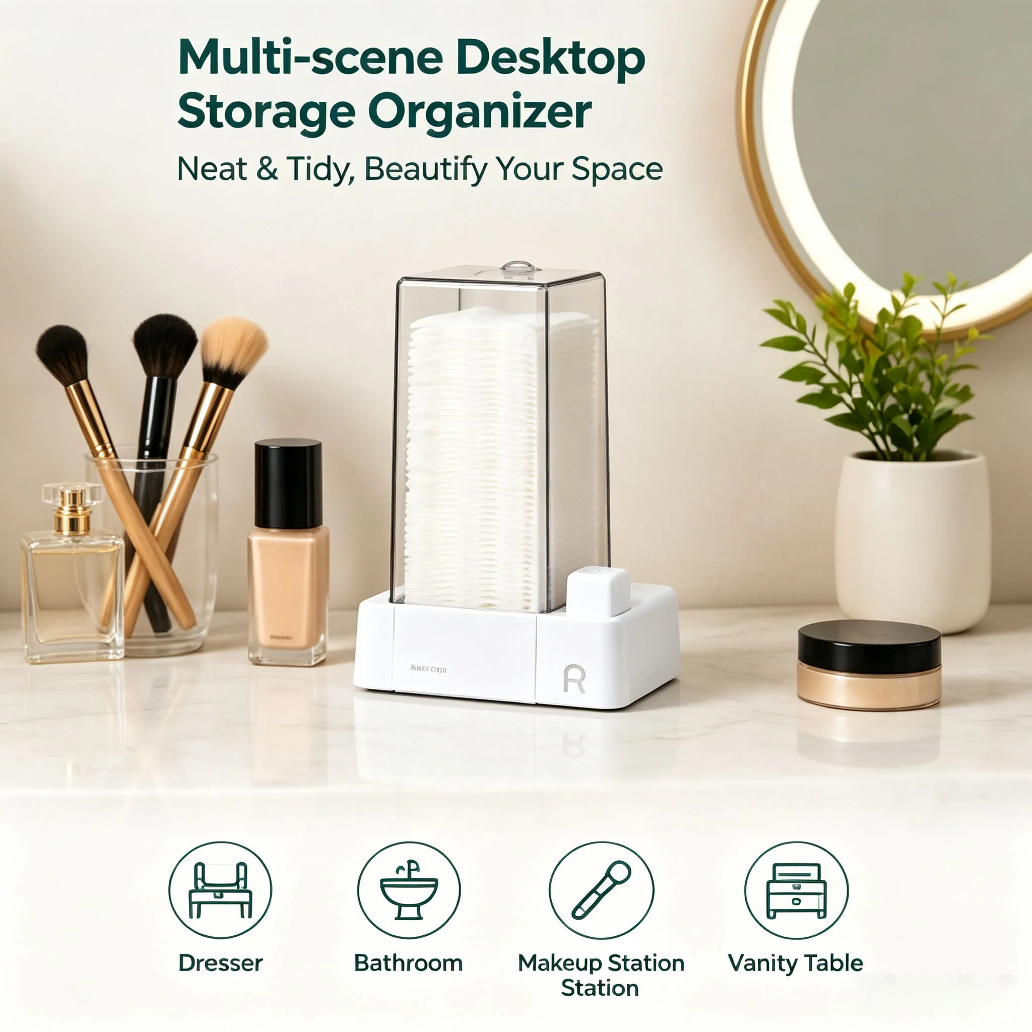 Button Type Cotton Pad Dispenser Dustproof Clear Makeup Cotton Storage Case One-click Output Cosmetic Organizer for Dresser