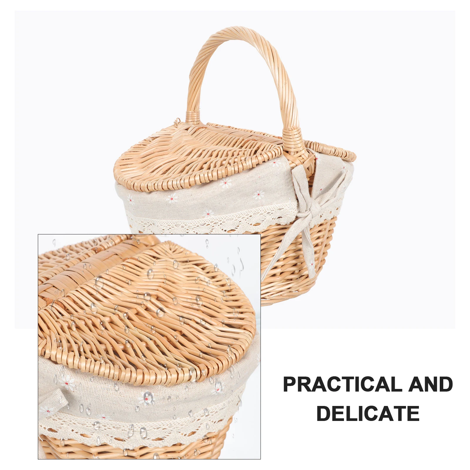 

Rattan Storage Covered Picnic Simple Fruit Holder Tote Basket Waterproof Corrosion Resistant Easy Clean Strong Durable Weaving