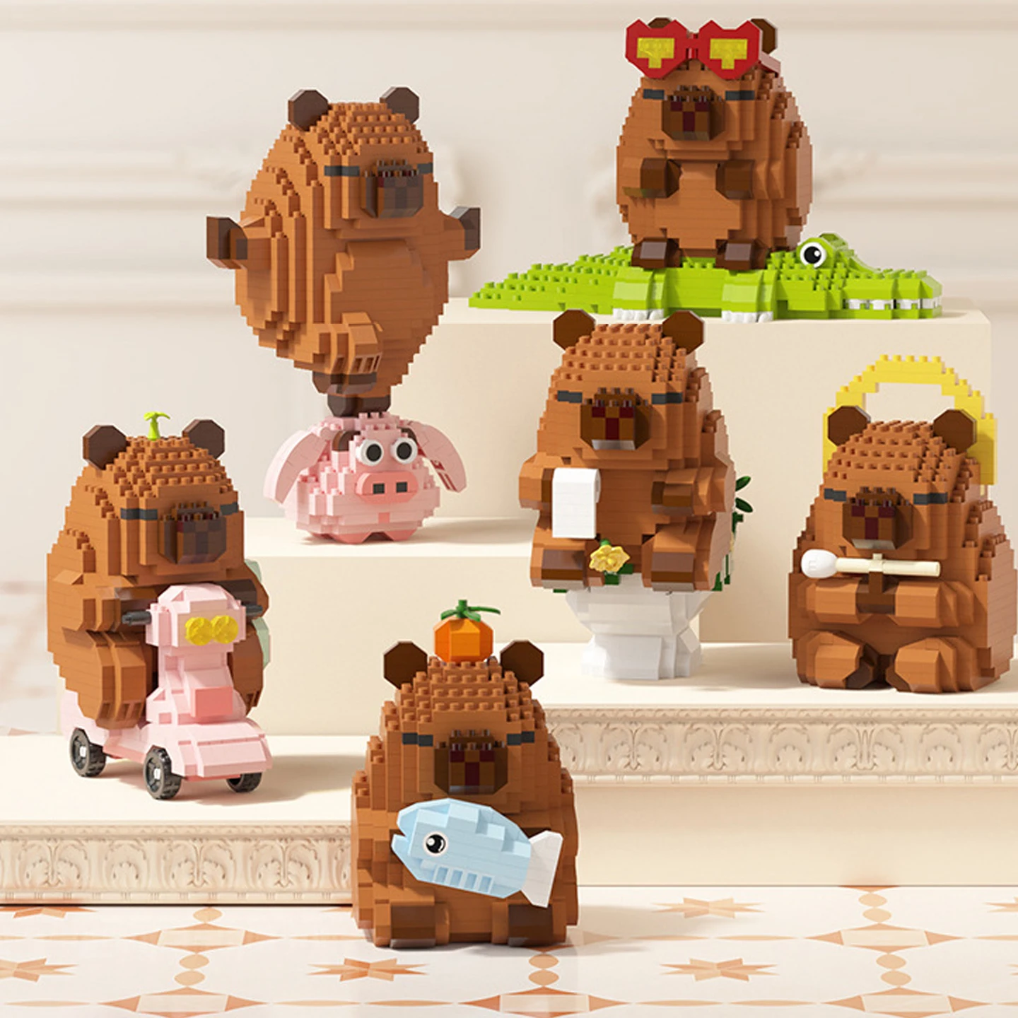 DIY Capybara Building Blocks Set - Cute Water Guinea Pig Desktop Decor Cartoon Animals Model  Fun Toy for Birthday Gift image 5