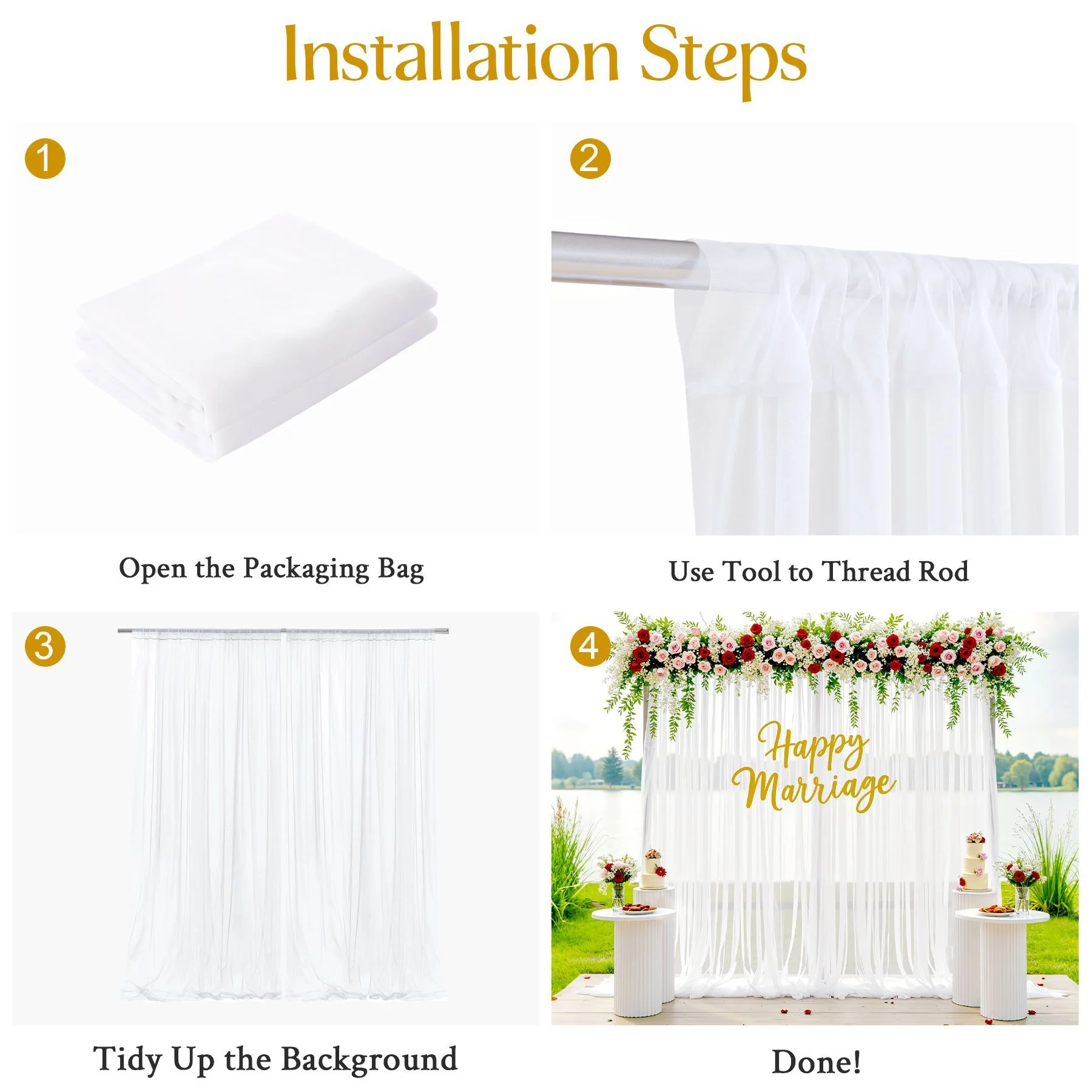 2PCS 160x300cm Chiffon Backdrop Curtain for Wedding Party Decor Slight Glimmer Sheer Baby Shower Photography Backgrounds image 5
