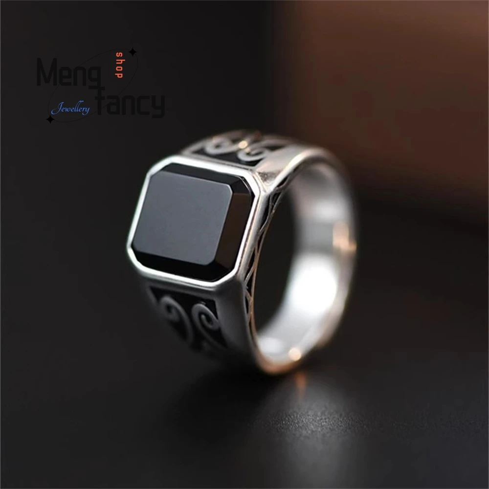 Obsidian Ring With Auspicious Cloud Wealth Attraction Retro Band That Powerful Unique And Versatile Adjustable With Index Finger