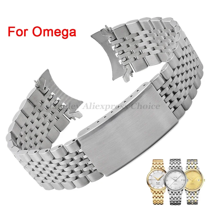 Edelstahl-Uhrenarmband mit gebogenem Ende für Omega für Seiko 18 mm, 20 mm, 22 mm, solides Metallarmband, Faltschließe, Zubehör