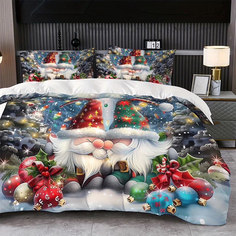 2pcs/3pcs New Christmas-themed Printed Duvet Cover Set Merry Christmas Single/Double Duvet Cover Pillowcase Set Holiday Gifts