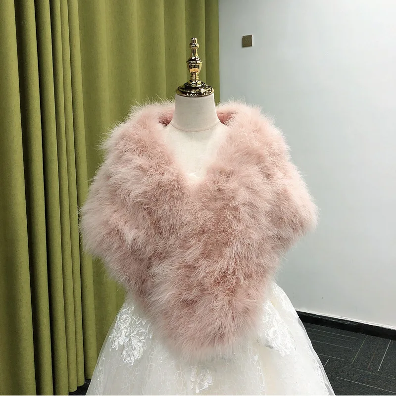 Autumn Winter Warm Cape Fluffy Real Ostrich Feather Shawl  Women's Warm & Thickened Fur Cloak for Wedding Dresses