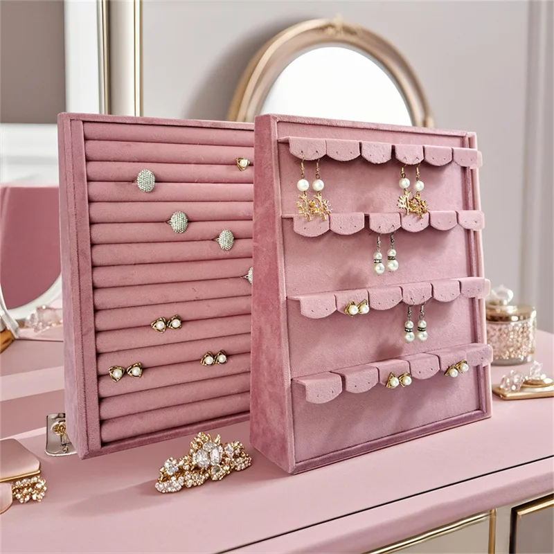 

Розовый бархатный вертикальный стенд для ювелирных изделий, серьги, ожерелье, коробка для хранения колец, кулон, наклонная витрина для аксессуаров