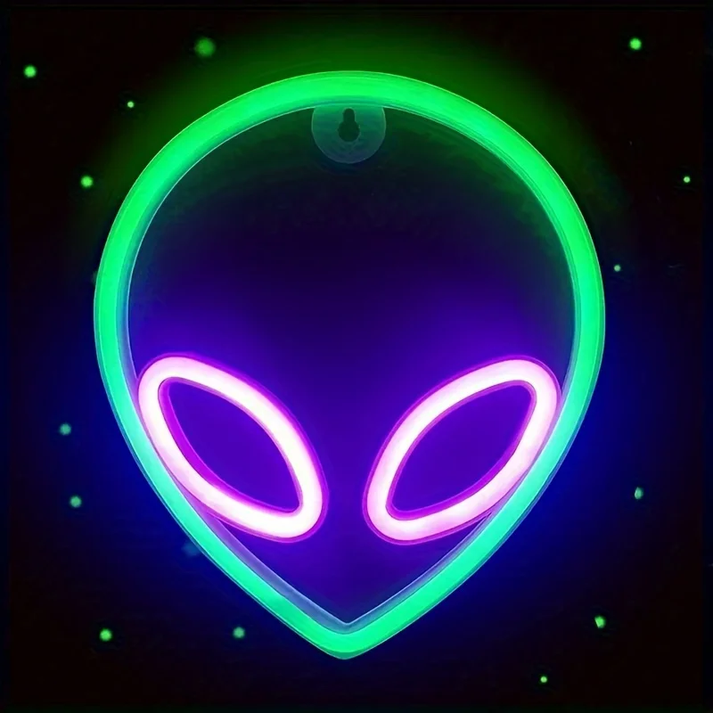 Cool alien LED neon lights, USB/battery powered, bedroom, birthday gift, holiday party game room, decorative wall hanging