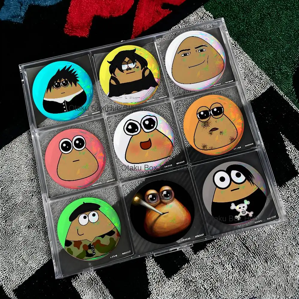 

My Pet Alien Emo Noteit Pou Reflective Pin Tinplate Round Brooch Cartoon Cosplay Badges for Bag Hat Toys Gifts