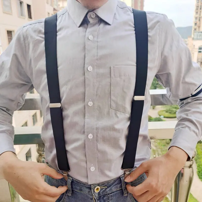 حمالات رجالية بمشبك قوي قابل للتعديل على شكل X من الخلف، حمالات فستان سهرة للعمل الجينز