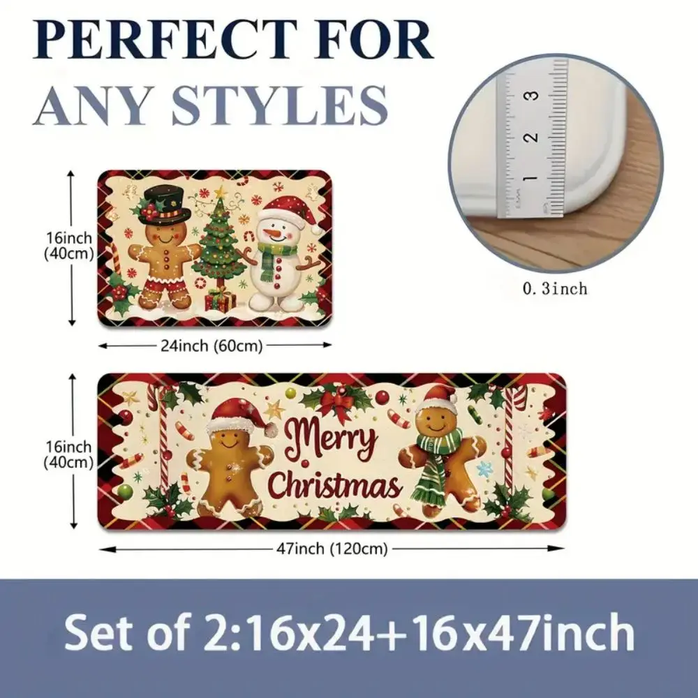 VIKAMA 2 قطعة عيد الميلاد الزنجبيل رجل ممسحة المضادة للانزلاق والحد من الضوضاء مدخل قاعة الحصير سجاد المطبخ للديكور المنزل #5