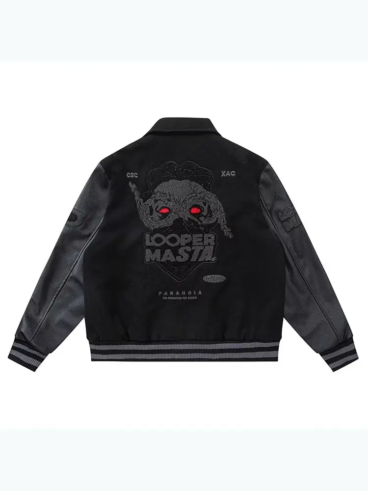 European and American Fashion Y2K Hip Hop Letter Embroidered PU Leather Jackets Couple Loose Leather Jackets Streetwear Men view 6