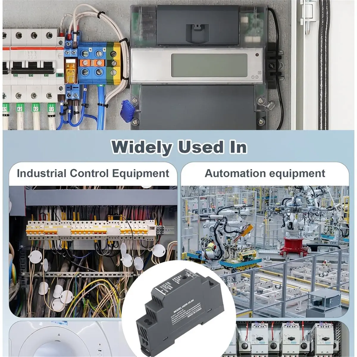 A50U DIN Rail Power Supply 24V DC 0.63A 15W, Input 100-240V AC 50/60Hz DIN Rail Transformer for Home or Industrial Automation