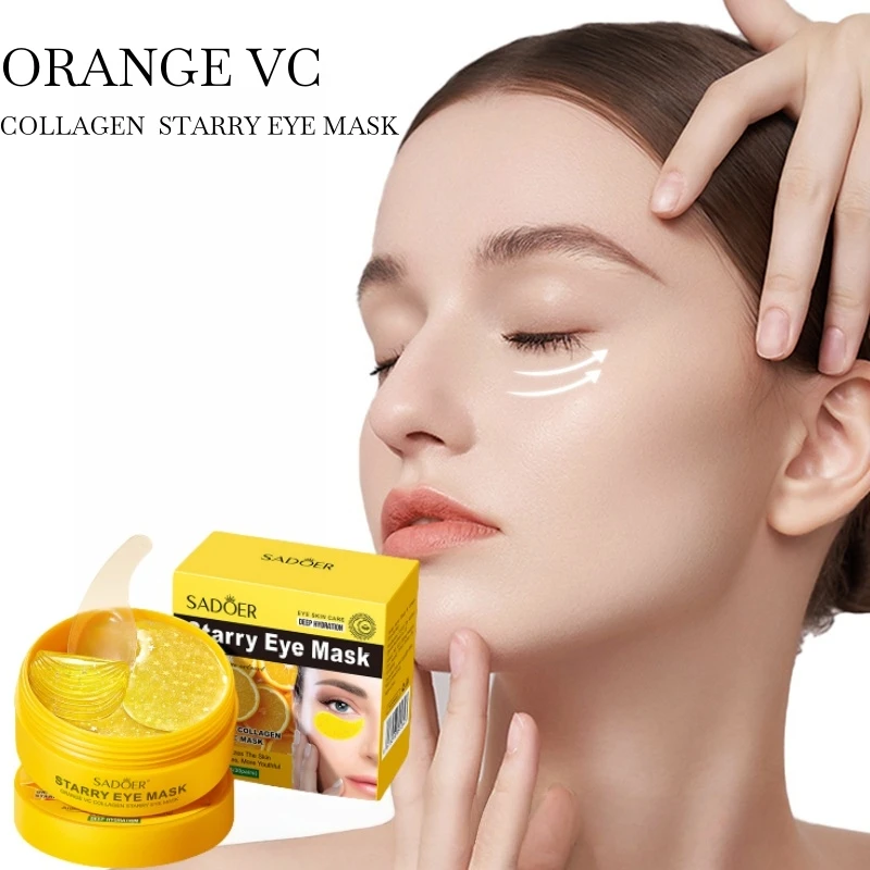 60 Pieces/Box Orange Vc Collagen Starry Sky Eye Mask, Contains Collagen, Vitamin C, and Hyaluronic Acid, Hydrating Eye Patches - Alcohol-Free, Suitable for All Light Beige Skin Types (Sensitive, Dry, Oily, Combination) - Daily and Special Occasion Skincare - Suitable for Both Men and Women, Easy to Use, Skin-Friendly Material, Suitable for Busy Professionals.