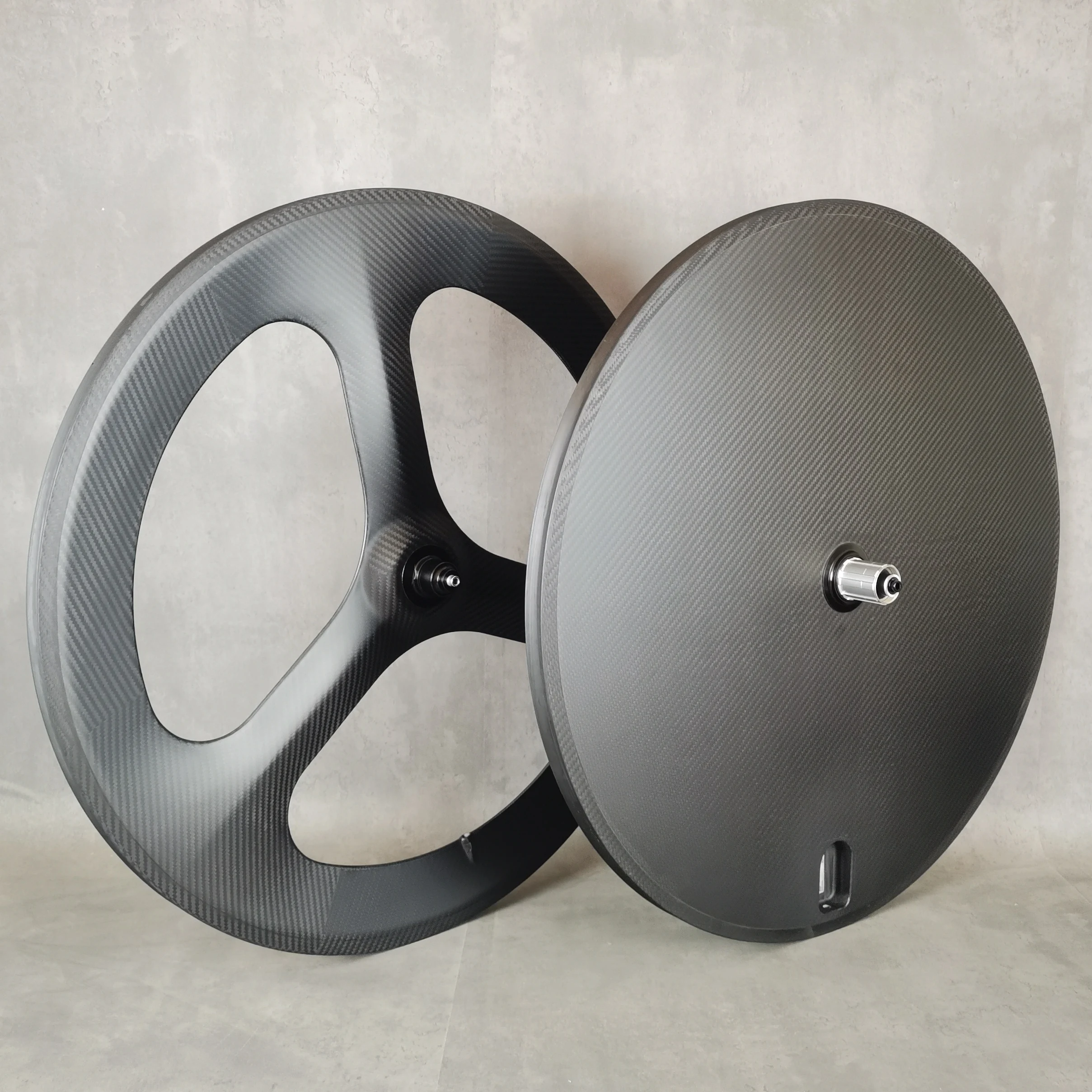 700C Full Carbon Wheels Front 3 spoke Rear Disc Wheel time trial Track/Road Bike 3k Twill Matte Wheelset Clincher/ Tubular