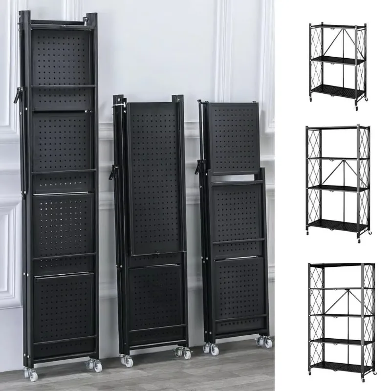 Four Wheels Equipped Foldable Metal Warehouse Shelf Space Saving Collapsible Easy Movement For Workshop Parts Stock Storage Work